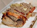 Veau Orloff après ajout du gruyère du bacon et d'une partie de la béchamel aux champignons